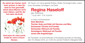 Traueranzeige von Regina Haseloff von Märkische Oderzeitung