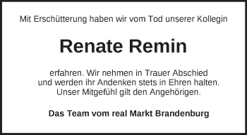 Traueranzeige von Renate Remin von Märkische Oderzeitung