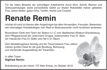 Traueranzeige von Renate Remin von Märkische Oderzeitung