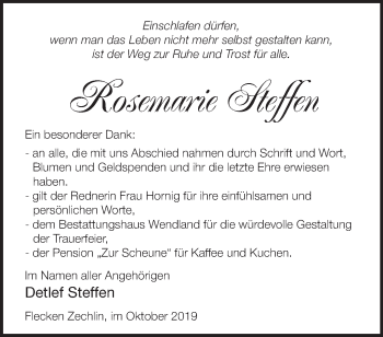 Traueranzeige von Rosemarie Steffen von Märkische Oderzeitung