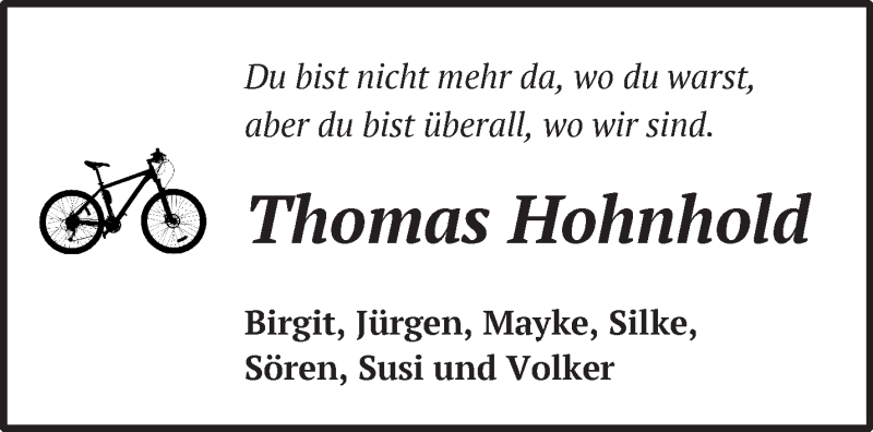  Traueranzeige für Thomas Hohnhold vom 02.10.2019 aus Märkische Oderzeitung