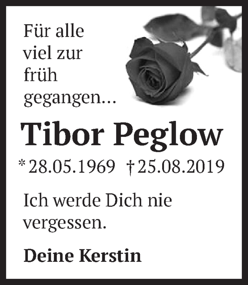  Traueranzeige für Tibor Peglow vom 06.10.2019 aus Märkische Oderzeitung
