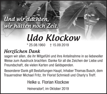 Traueranzeige von Udo Klockow von Märkische Oderzeitung