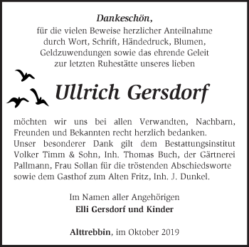 Traueranzeige von Ullrich Gersdorf von Märkische Oderzeitung