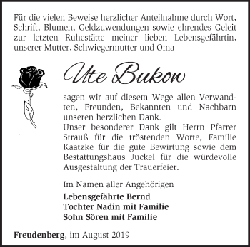 Traueranzeige von Ute Bukow von Märkische Oderzeitung