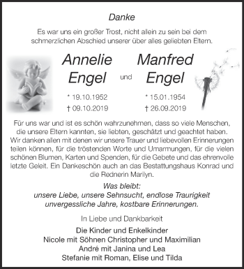 Traueranzeige von Annelie und Manfred Engel von Märkische Oderzeitung