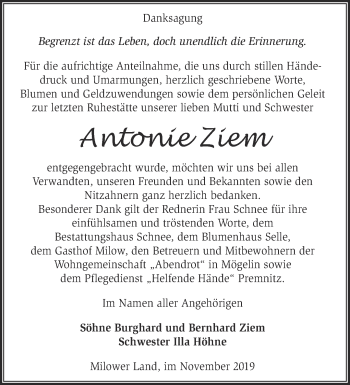 Traueranzeige von Antonie Ziem von Märkische Oderzeitung