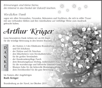 Traueranzeige von Arthur Krüger von Märkische Oderzeitung