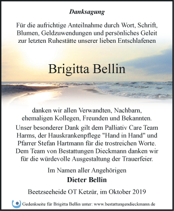 Traueranzeige von Brigitta Bellin von Märkische Oderzeitung