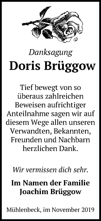 Traueranzeige von Doris Brüggow von Märkische Oderzeitung