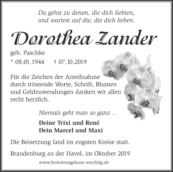 Traueranzeige von Dorothea Lander von Märkische Oderzeitung