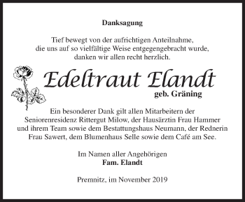 Traueranzeige von Edeltraut Elandt von Märkische Oderzeitung