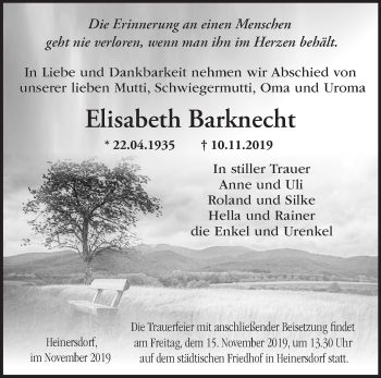 Traueranzeige von Elisabeth Barknecht von Märkische Oderzeitung