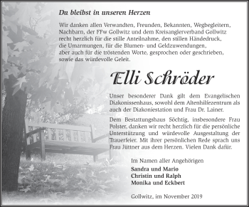 Traueranzeige von Elli Schröder von Märkische Oderzeitung