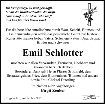 Traueranzeige von Emil Schiotter von Märkische Oderzeitung