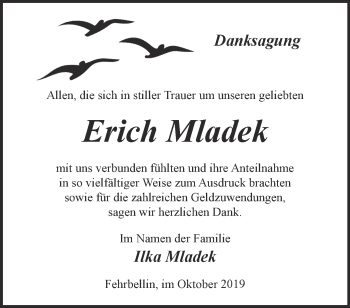 Traueranzeige von Erich Mladek von Märkische Oderzeitung