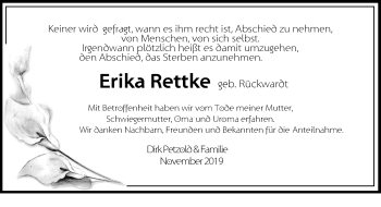 Traueranzeige von Erika Rettke von Märkische Oderzeitung
