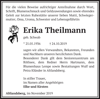 Traueranzeige von Erika Theilmann von Märkische Oderzeitung