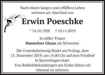 Traueranzeige von Erwin Poeschke von Märkische Oderzeitung