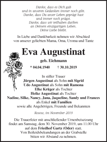 Traueranzeige von Eva Augustinat von Märkische Oderzeitung