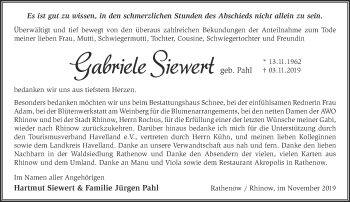 Traueranzeige von Gabriele Siewert von Märkische Oderzeitung