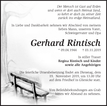 Traueranzeige von Gerhard Rintisch von Märkische Oderzeitung