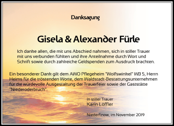 Traueranzeige von Gisela & Alexander Fürle von Märkische Oderzeitung