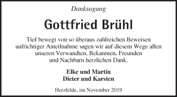 Traueranzeige von Gottfried Brühl von Märkische Oderzeitung