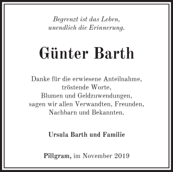 Traueranzeige von Günter Barth von Märkische Oderzeitung