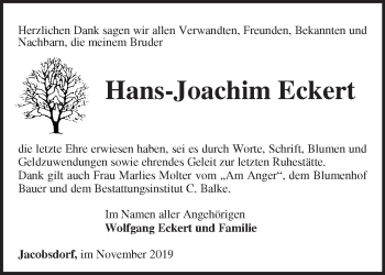 Traueranzeige von Hans-Joachim Eckert von Märkische Oderzeitung