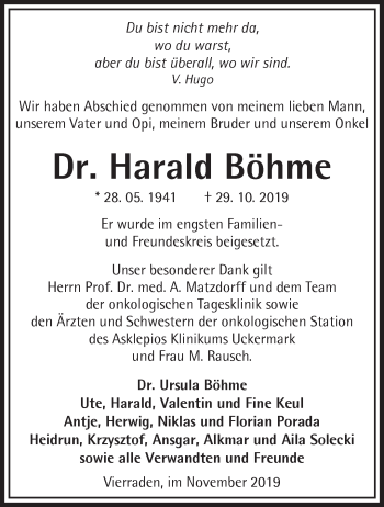 Traueranzeige von Harald Böhme von Märkische Oderzeitung