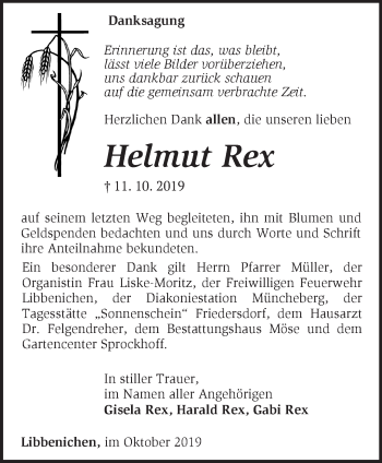 Traueranzeige von Helmut Rex von Märkische Oderzeitung