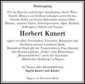 Traueranzeige von Herbert Kunert von Märkische Oderzeitung