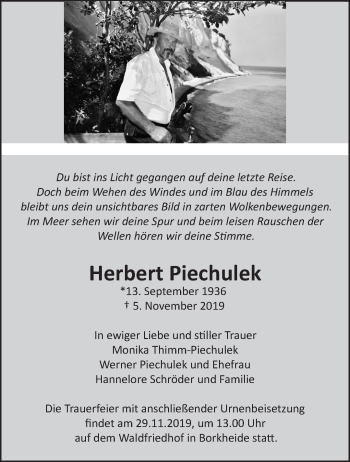 Traueranzeige von Herbert Piechulek von Märkische Oderzeitung