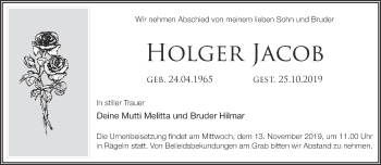 Traueranzeige von Holger Jacob von Märkische Oderzeitung