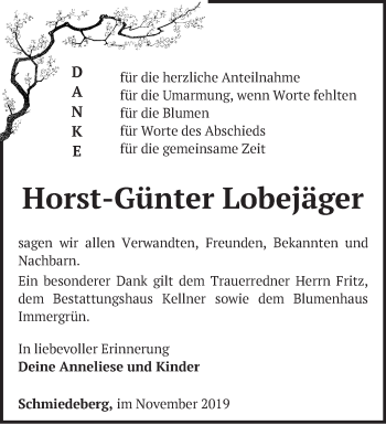 Traueranzeige von Horst-Günter Lobejäger von Märkische Oderzeitung