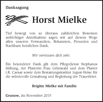 Traueranzeige von Horst Mielke von Märkische Oderzeitung