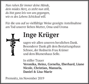 Traueranzeige von Inge Krüger von Märkische Oderzeitung