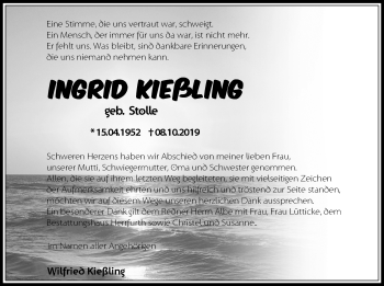 Traueranzeige von Ingrid Kießling von Märkische Oderzeitung