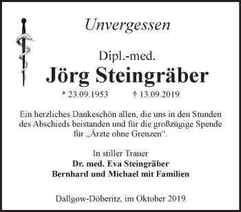 Traueranzeige von Jörg Steingräber von Märkische Oderzeitung