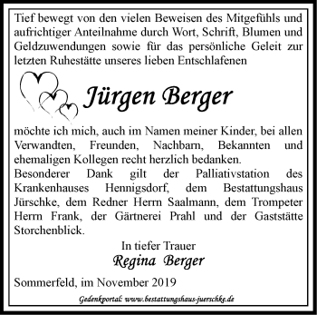 Traueranzeige von Jürgen Berger von Märkische Oderzeitung