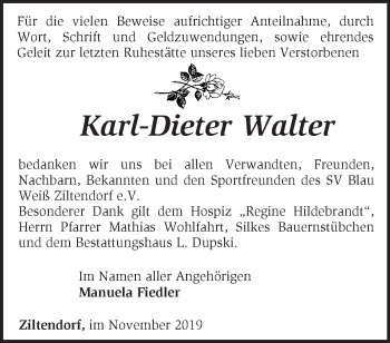 Traueranzeige von Karl-Dieter Walter von Märkische Oderzeitung