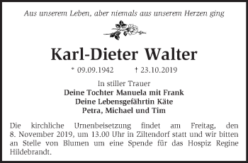 Traueranzeige von Karl-Dieter Walter von Märkische Oderzeitung