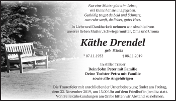 Traueranzeige von Käthe Drendel von Märkische Oderzeitung