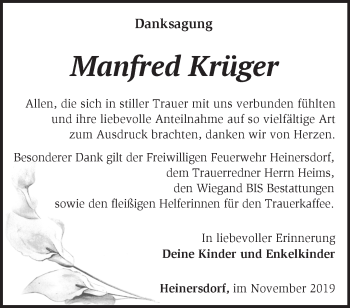 Traueranzeige von Manfred Krüger von Märkische Oderzeitung