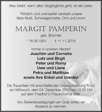 Traueranzeige von Margit Pamperin von Märkische Oderzeitung