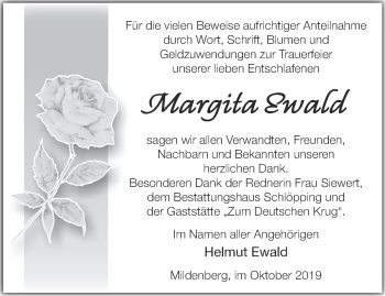 Traueranzeige von Margita Ewald von Märkische Oderzeitung