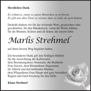 Traueranzeige von Marlis Strehmel von Märkische Oderzeitung