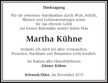 Traueranzeige von Martha Kühne von Märkische Oderzeitung