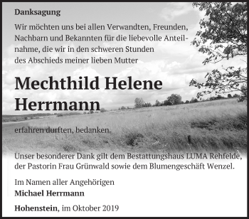 Traueranzeige von Mechthild Helene Herrmann von Märkische Oderzeitung